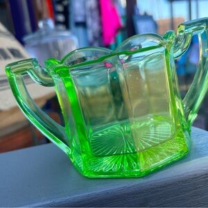 Vintage Green Uranium Glass Sugar Bowl